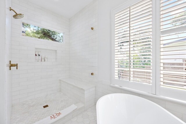 807 Terrace Mountain Dr, West Lake Hills, TX 78746 - bathroom featuring a freestanding bath and a tile shower