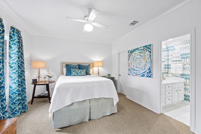 807 Terrace Mountain Dr, West Lake Hills, TX 78746 - bedroom with carpet floors, ornamental molding, and visible vents