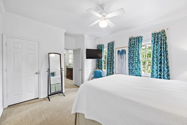 807 Terrace Mountain Dr, West Lake Hills, TX 78746 - bedroom with carpet flooring, ceiling fan, and ornamental molding