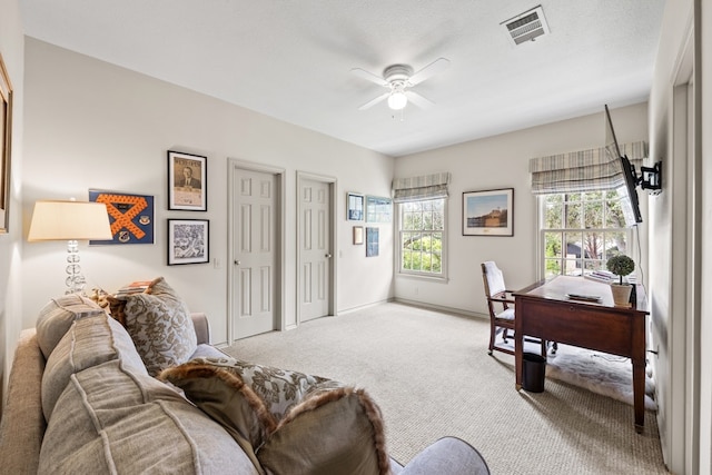 807 Terrace Mountain Dr, West Lake Hills, TX 78746 - carpeted home office featuring visible vents, baseboards, and ceiling fan