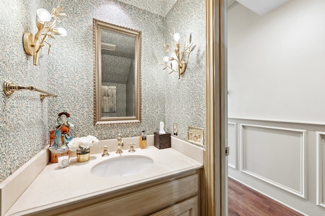 807 Terrace Mountain Dr, West Lake Hills, TX 78746 - bathroom with vanity and wallpapered walls