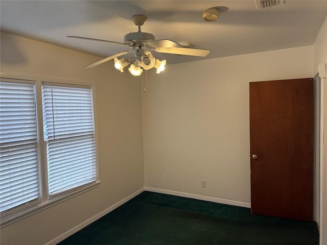 6300 Hickman Ave, Austin, TX 78723 - spare room featuring a ceiling fan, a smoke detector, and dark colored carpet