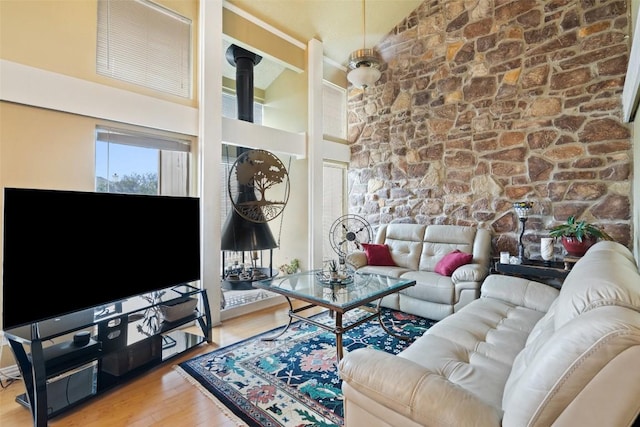 317 Venture Blvd S, Point Venture, TX 78645 - living area with high vaulted ceiling and wood finished floors
