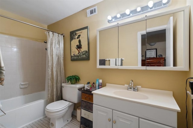 317 Venture Blvd S, Point Venture, TX 78645 - bathroom featuring vanity, toilet, shower / tub combo with curtain, and tile patterned flooring