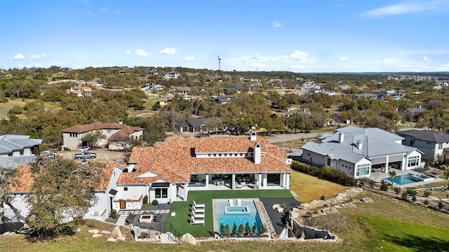 drone / aerial view with a residential view