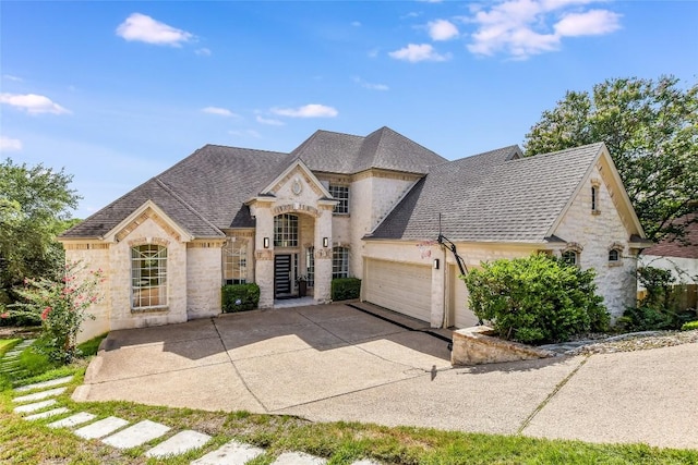 5802 Gentle Breeze Ter, Austin, TX 78731 - french country inspired facade featuring stone siding, a garage, and concrete driveway