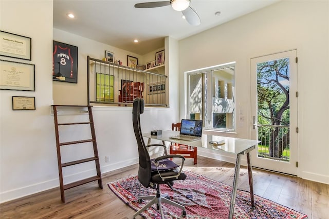 5802 Gentle Breeze Ter, Austin, TX 78731 - office with a ceiling fan, wood finished floors, and recessed lighting