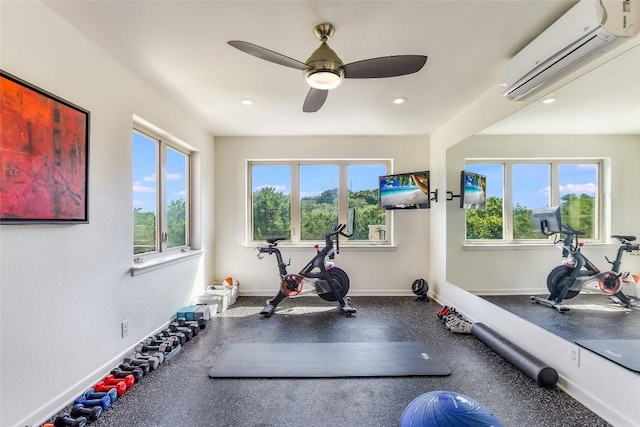 5802 Gentle Breeze Ter, Austin, TX 78731 - workout area with a wall unit AC, ceiling fan, and recessed lighting
