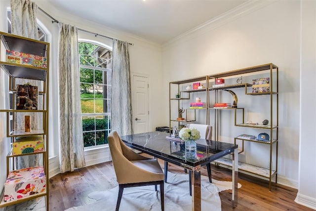 5802 Gentle Breeze Ter, Austin, TX 78731 - dining room featuring ornamental molding and wood finished floors