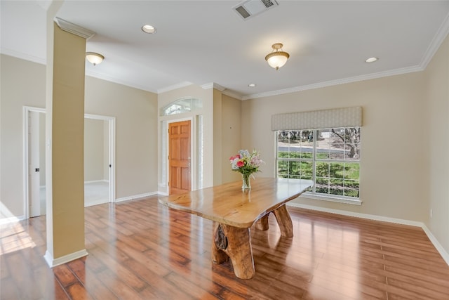 6407 Johanne Ct, Austin, TX 78750 - dining space featuring crown molding, wood finished floors, and recessed lighting