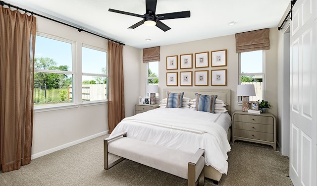513 Raleigh Dr, Georgetown, TX 78633 - bedroom featuring carpet floors, baseboards, and ceiling fan