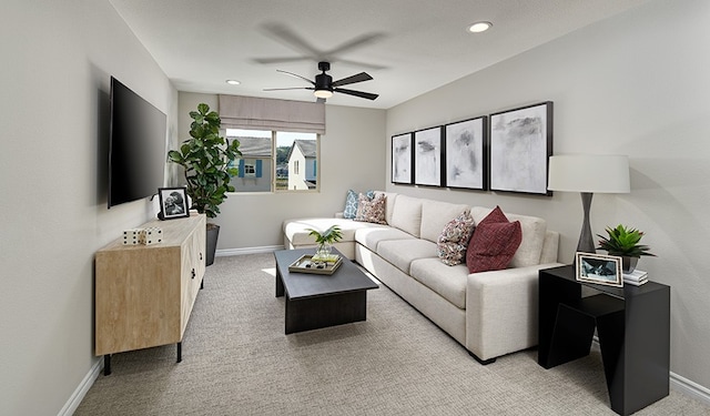 512 Raleigh Dr, Georgetown, TX 78633 - living area with light colored carpet, baseboards, ceiling fan, and recessed lighting
