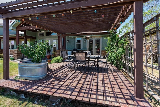 650 Farris Ranch Rd, Georgetown, TX 78633 - deck featuring a pergola, outdoor dining area, and french doors