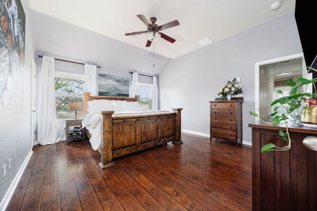 105 Wimberley St, Hutto, TX 78634 - bedroom with lofted ceiling, dark wood-type flooring, baseboards, and a ceiling fan