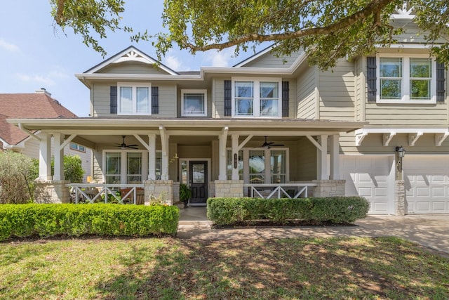 105 Wimberley St, Hutto, TX 78634 - view of front of home featuring covered porch, ceiling fan, an attached garage, and concrete driveway