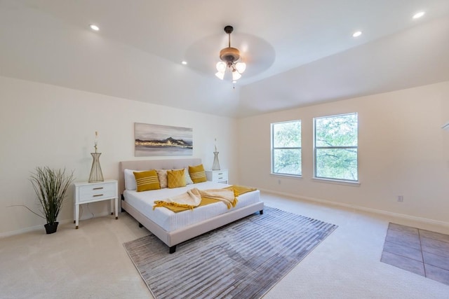 7724 Yaupon Dr, Austin, TX 78759 - bedroom with light carpet, baseboards, ceiling fan, and recessed lighting