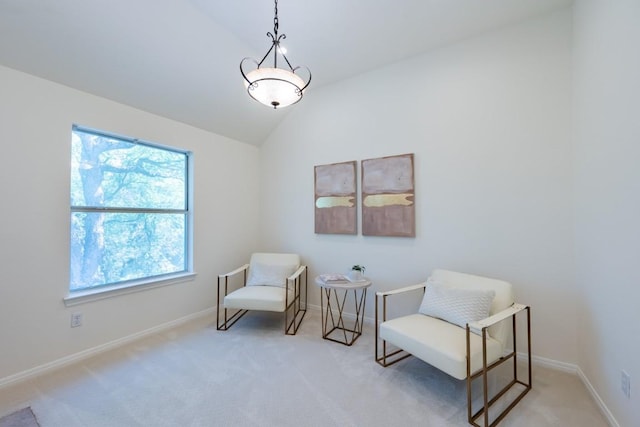 7724 Yaupon Dr, Austin, TX 78759 - sitting room featuring lofted ceiling, carpet floors, and baseboards