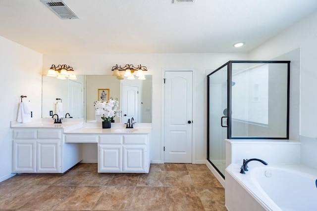 7724 Yaupon Dr, Austin, TX 78759 - full bathroom featuring a stall shower, double vanity, and a bath