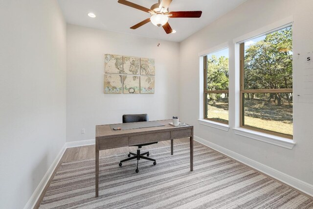 6109 Destination Way, Lago Vista, TX 78645 - office area with plenty of natural light, a ceiling fan, and recessed lighting