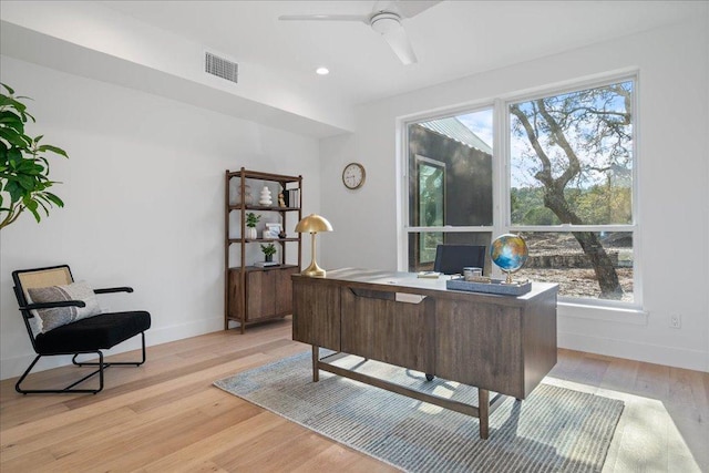 13400 Paisano Trl, Austin, TX 78737 - office with light wood-type flooring, baseboards, ceiling fan, and recessed lighting