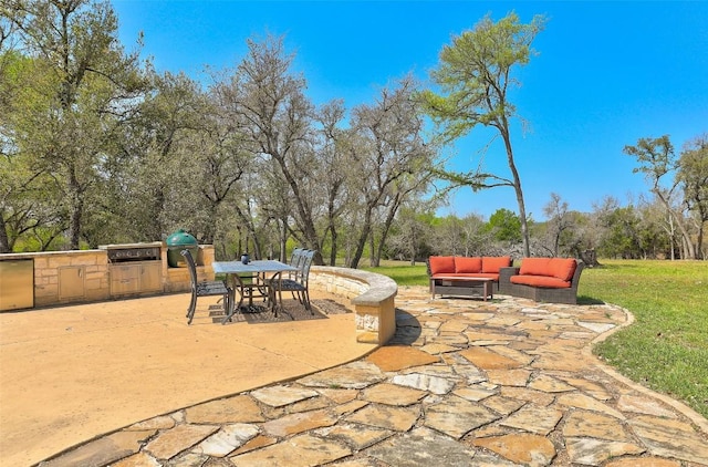 591 Young Ranch Rd, Georgetown, TX 78633 - view of patio / terrace with outdoor lounge area, outdoor dining space, and view of wooded area