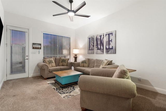 510 N Horseshoe Bay Blvd, Horseshoe Bay, TX 78657 - living room with carpet floors, ceiling fan, and baseboards