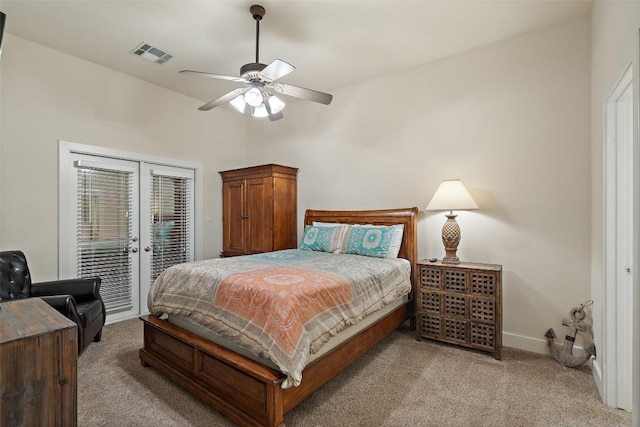 510 N Horseshoe Bay Blvd, Horseshoe Bay, TX 78657 - bedroom featuring light carpet, access to outside, french doors, baseboards, and ceiling fan