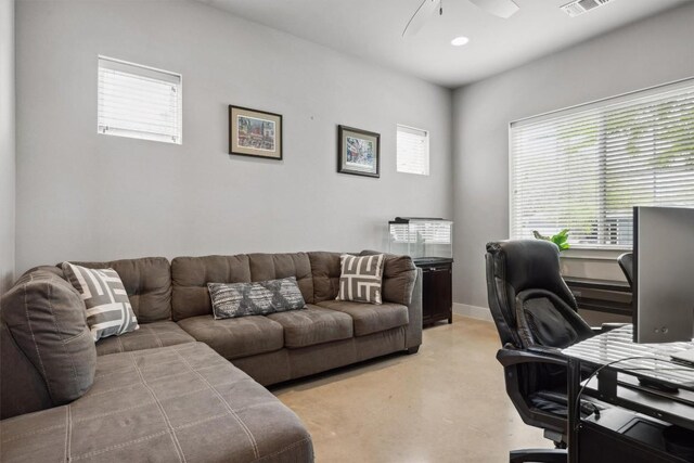 1506 Payne Ave Unit A, Austin, TX 78757 - office with concrete floors, a ceiling fan, plenty of natural light, baseboards, and recessed lighting