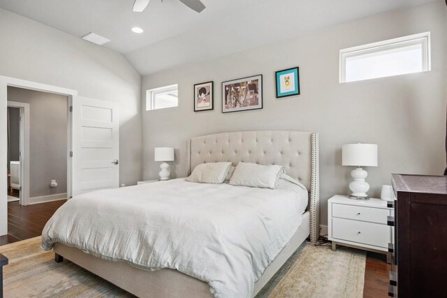 1506 Payne Ave Unit A, Austin, TX 78757 - bedroom with wood finished floors, lofted ceiling, recessed lighting, baseboards, and ceiling fan