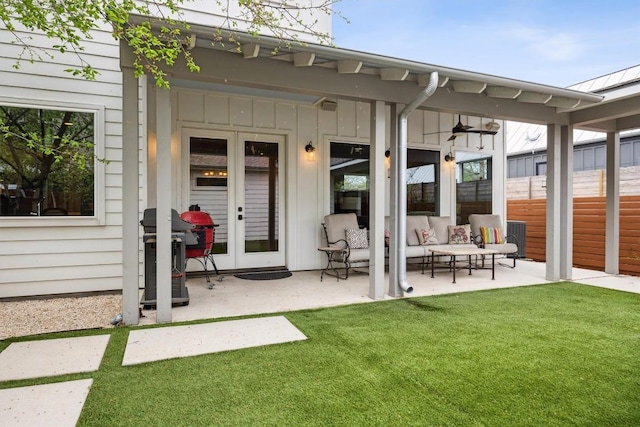 1506 Payne Ave Unit A, Austin, TX 78757 - view of patio / terrace with french doors, grilling area, and an outdoor living space