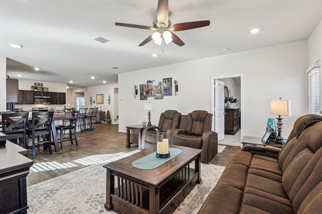 759 Ocelot Ct, Seguin, TX 78155 - living area with ceiling fan, wood finished floors, and recessed lighting
