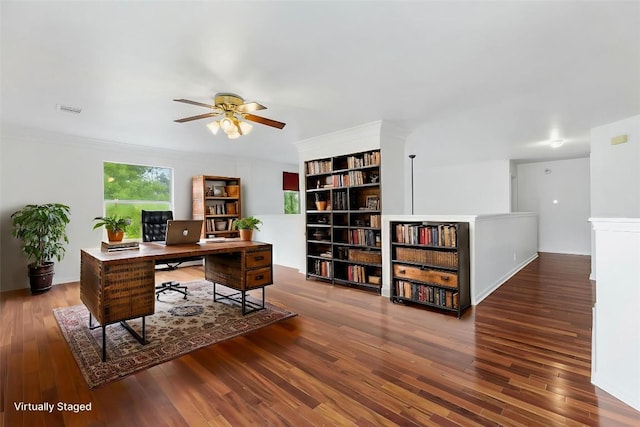 1103 Vanderbilt Cir, Pflugerville, TX 78660 - office area featuring wood finished floors and a ceiling fan