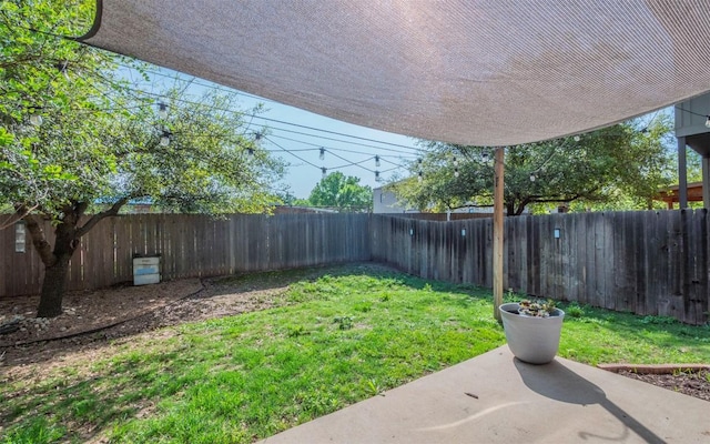 view of yard featuring a fenced backyard and a patio