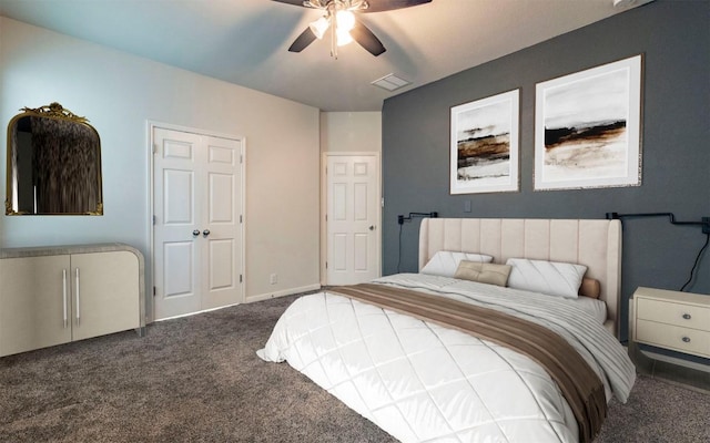 carpeted bedroom featuring a ceiling fan