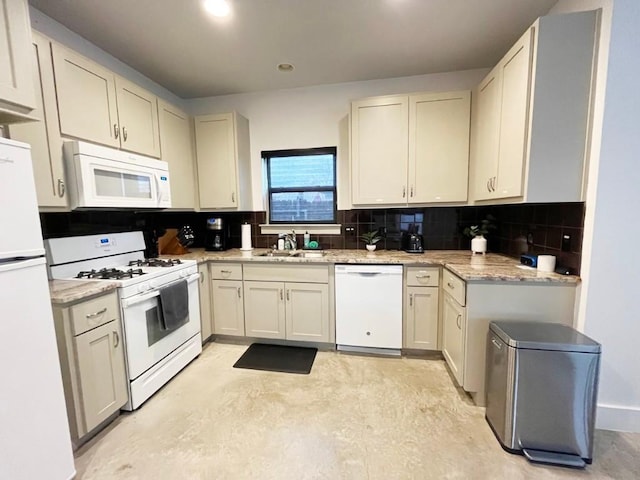 2012 Willow St Unit B, Austin, TX 78702 - kitchen featuring white appliances, a sink, backsplash, concrete floors, and recessed lighting