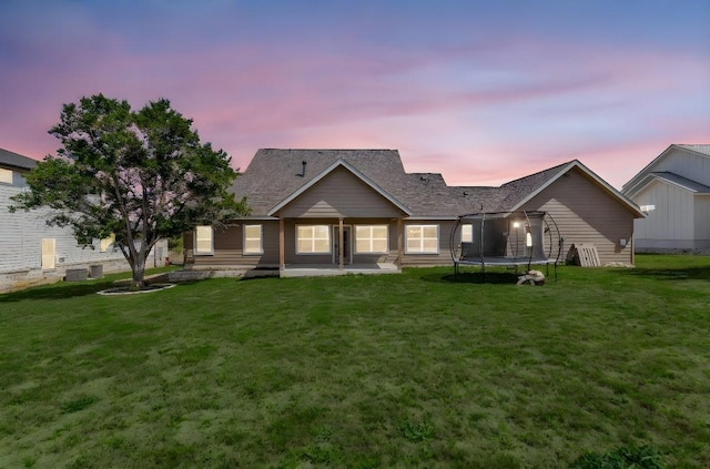 414 Wesley Ridge Dr, Spicewood, TX 78669 - rear view of property featuring a trampoline, a patio, and a lawn