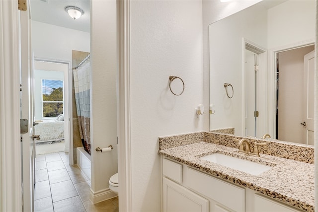 334 Sapling Dr, Driftwood, TX 78619 - bathroom with vanity, tile patterned flooring, and shower / bathtub combination with curtain