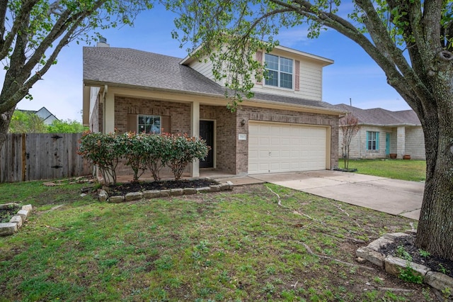 720 Northcreek Blvd, Leander, TX 78641 - view of front of property featuring concrete driveway, an attached garage, brick siding, a chimney, and roof with shingles
