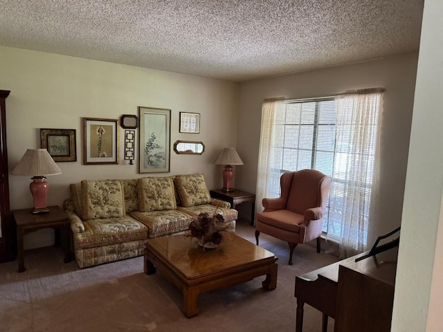 11202 Balcones Woods Cv, Austin, TX 78759 - carpeted living room featuring healthy amount of natural light and a textured ceiling
