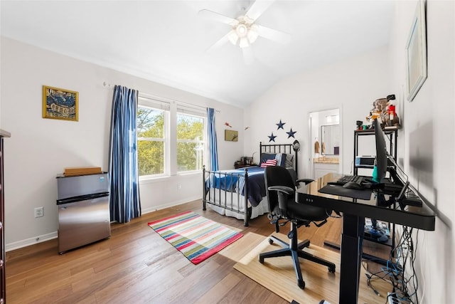 10005 Cormorant Cv, Austin, TX 78730 - office area with lofted ceiling, light wood-style flooring, a ceiling fan, and baseboards