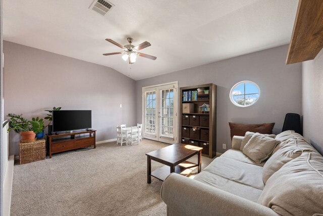 2125 Conner Dr, New Braunfels, TX 78130 - living room featuring plenty of natural light, ceiling fan, carpet, baseboards, and lofted ceiling