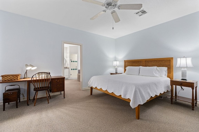 3806 Eagle Way, Round Rock, TX 78681 - bedroom with light carpet, baseboards, ensuite bath, and ceiling fan