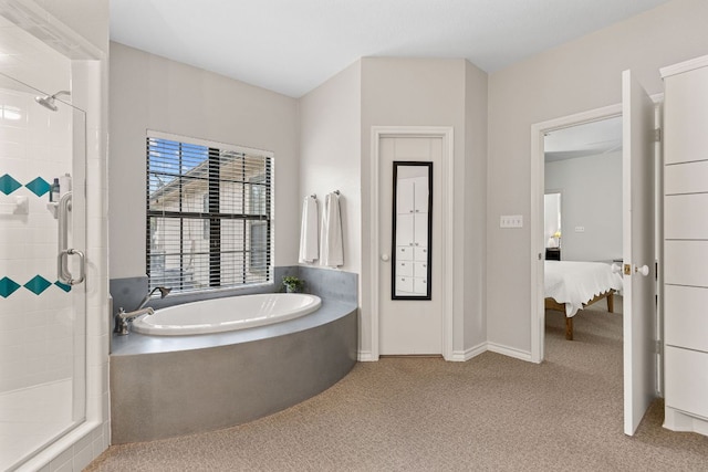 3806 Eagle Way, Round Rock, TX 78681 - ensuite bathroom with a shower stall, a bath, and carpet