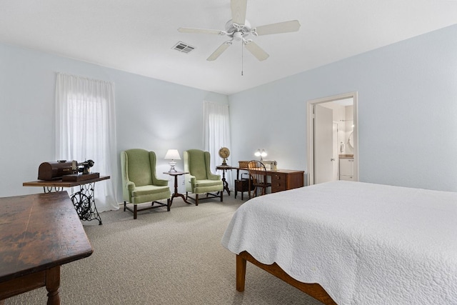 3806 Eagle Way, Round Rock, TX 78681 - carpeted bedroom with ensuite bath and a ceiling fan