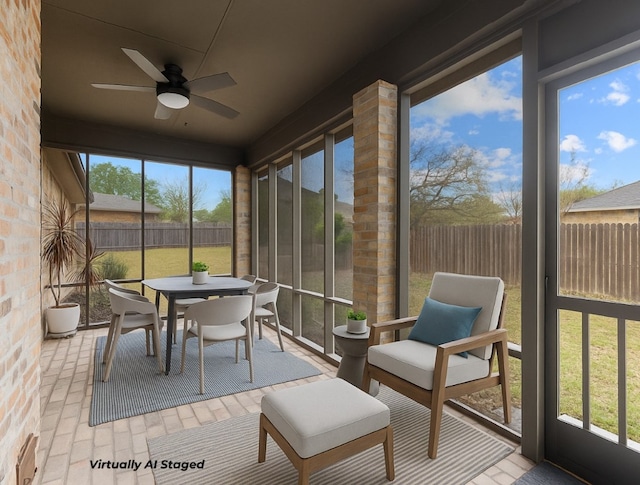 3806 Eagle Way, Round Rock, TX 78681 - sunroom featuring ceiling fan, outdoor dining area, and plenty of natural light