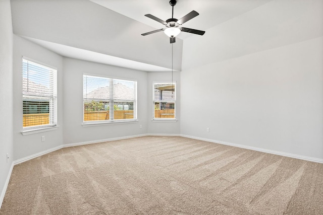 341 Fawn River Run, Kyle, TX 78640 - carpeted spare room featuring baseboards, ceiling fan, and high vaulted ceiling