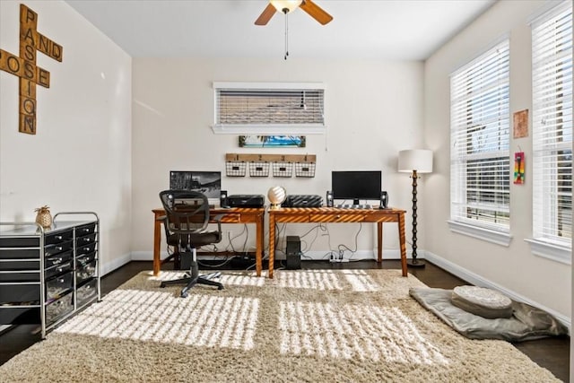 2316 Centennial Loop, Round Rock, TX 78665 - office area with a ceiling fan, healthy amount of natural light, baseboards, and wood finished floors
