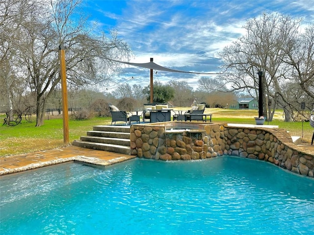 159 Moku Manu Dr, Bastrop, TX 78602 - swimming pool featuring a lawn and a patio
