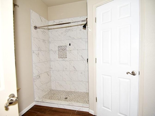 159 Moku Manu Dr, Bastrop, TX 78602 - bathroom with a stall shower and wood finished floors