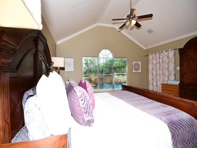 159 Moku Manu Dr, Bastrop, TX 78602 - carpeted bedroom featuring lofted ceiling and ceiling fan